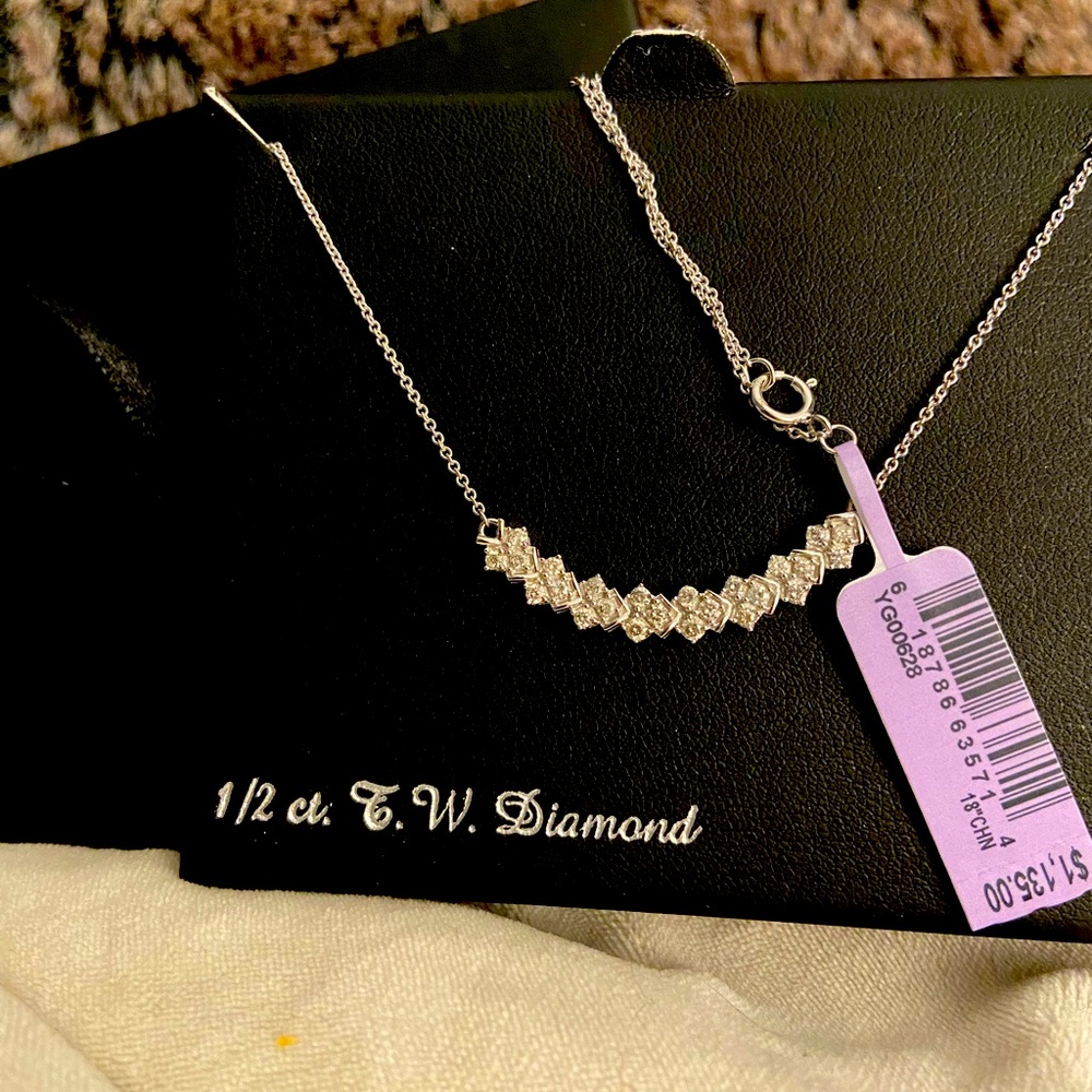10k White Gold 1/2 Carat T.W. GSI Certified Lab-Grown Diamond Necklace.  NWT